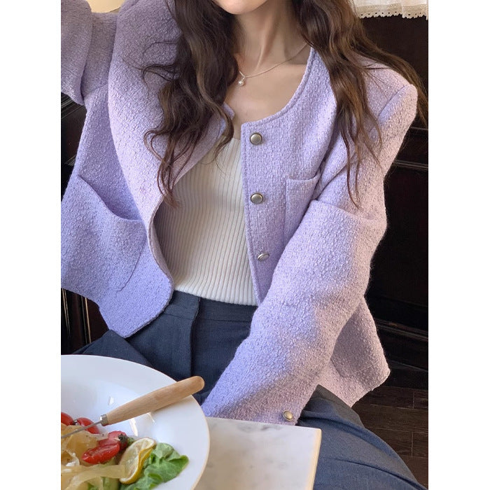 Retro Long Sleeve Loose Korean Style Purple Coat