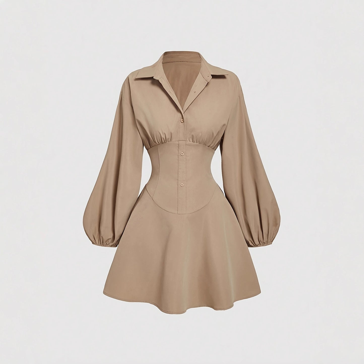 Sexy Lapel Blouse And A Fitted Bubble-sleeved Dress
