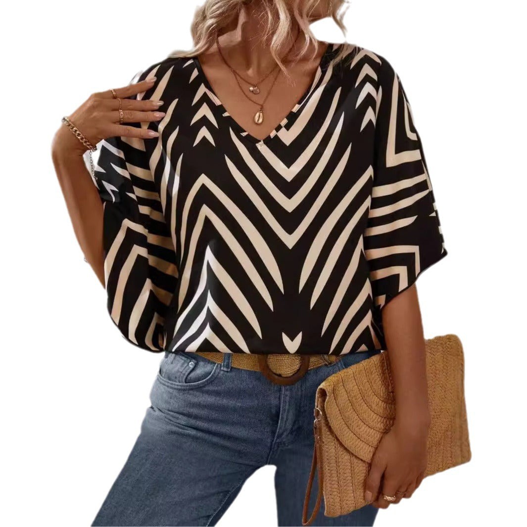 Loose Casual Women's Printed Batwing Shirt
