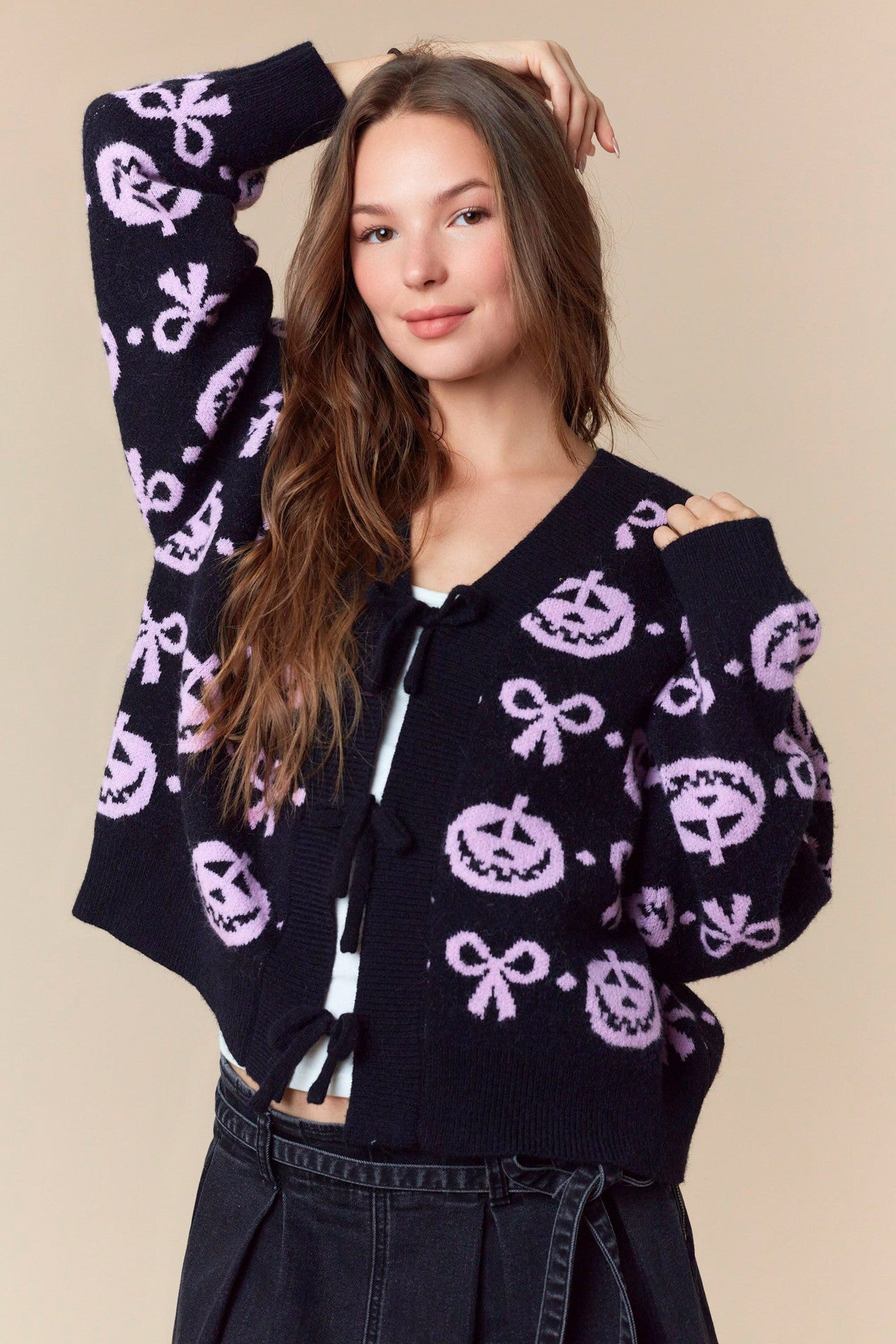 New Jacquard V-neck Cardigan Women's Long-sleeved Sweater