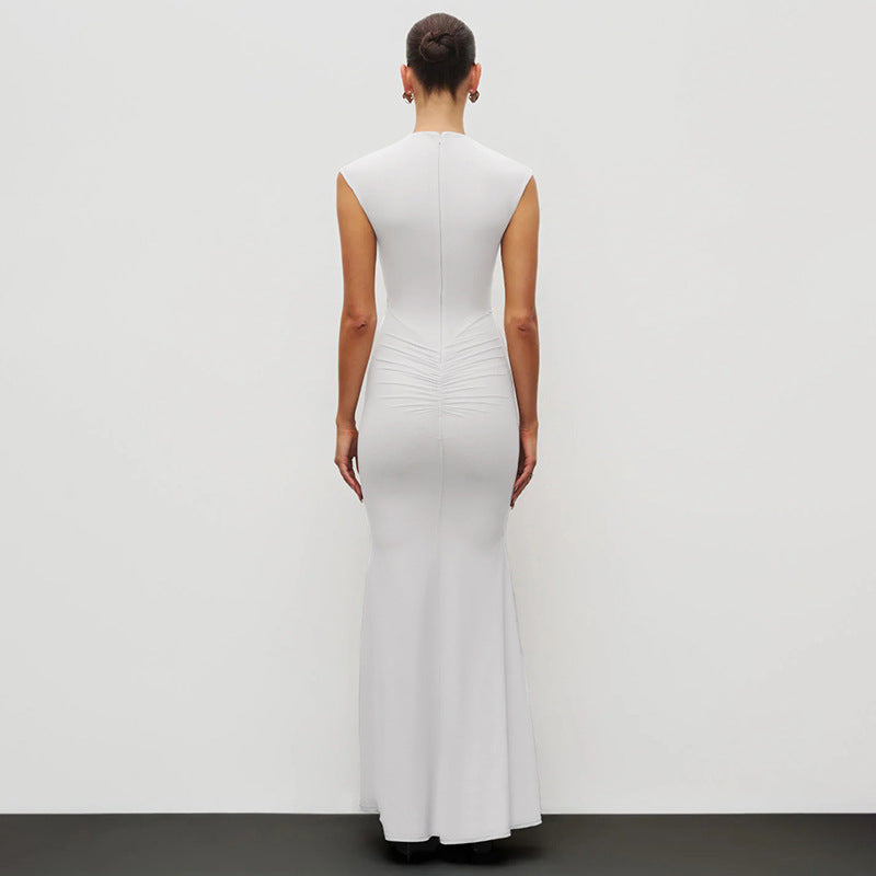 Solid Colored Casual Elegant Stand Neck Sleeveless Bodycon Mermaid Long Dress