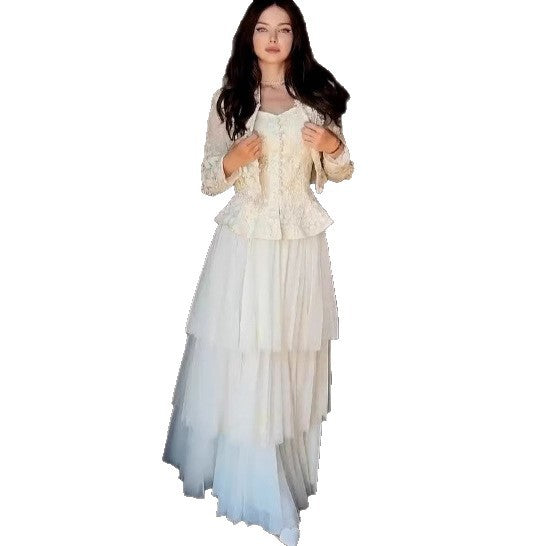 Lace-Panel High-Waisted Hollowed-Out Three-Piece Set