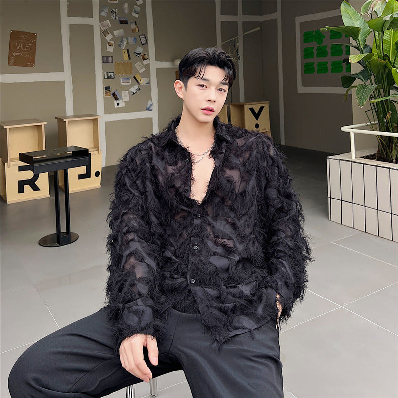 Chiffon Thin Mesh Long Sleeved Shirt For Men