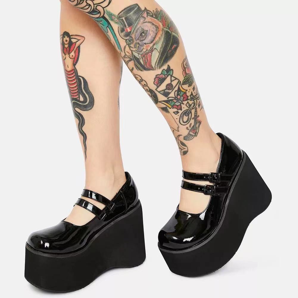 Vintage Patent Leather Round Toe New Platform Sole Mary Jane Shoes