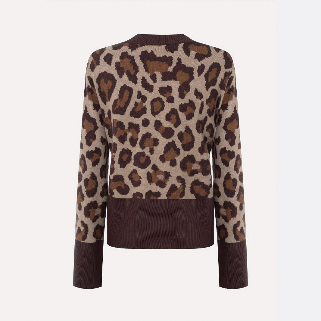 Women's Leopard-Print Colorblock Knitted Cardigan Sweater Top