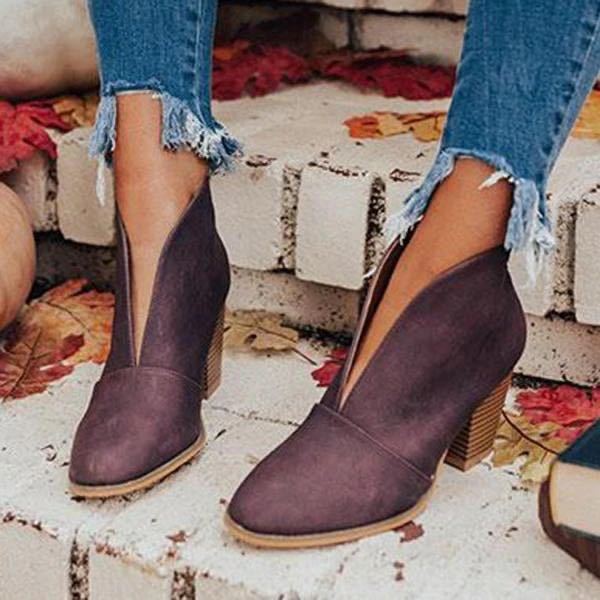 VNew Chunky Heel Thin Solid Color All-match V-mouth Shoes