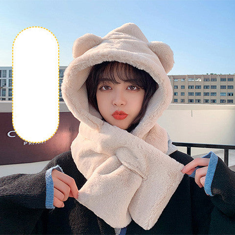 Hat And Scarf All In One Female Warm Plush Ear Protection Hood