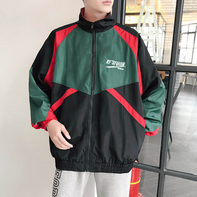 Embroidery contrast standing collar Long Sleeve Jacket