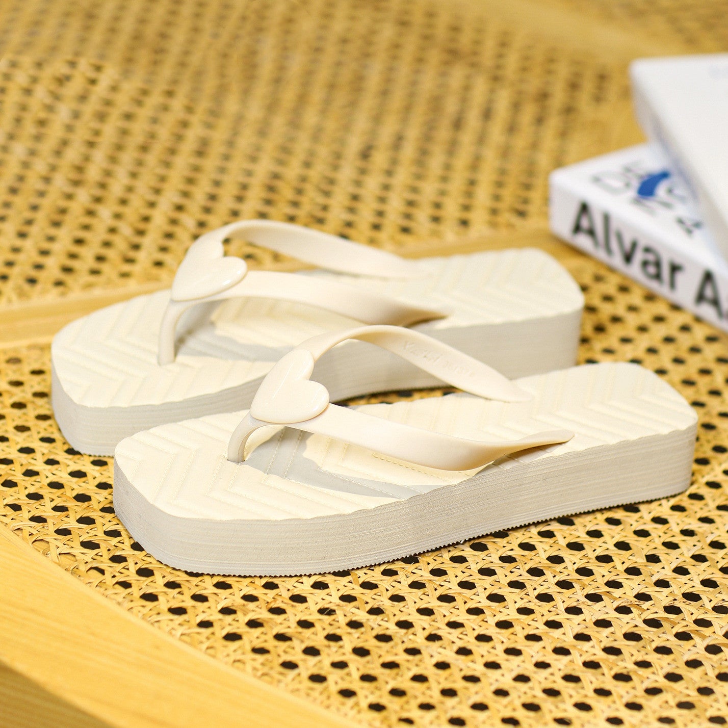 Seaside Thick Bottom Square Head Peach Heart EVA Flip Flops