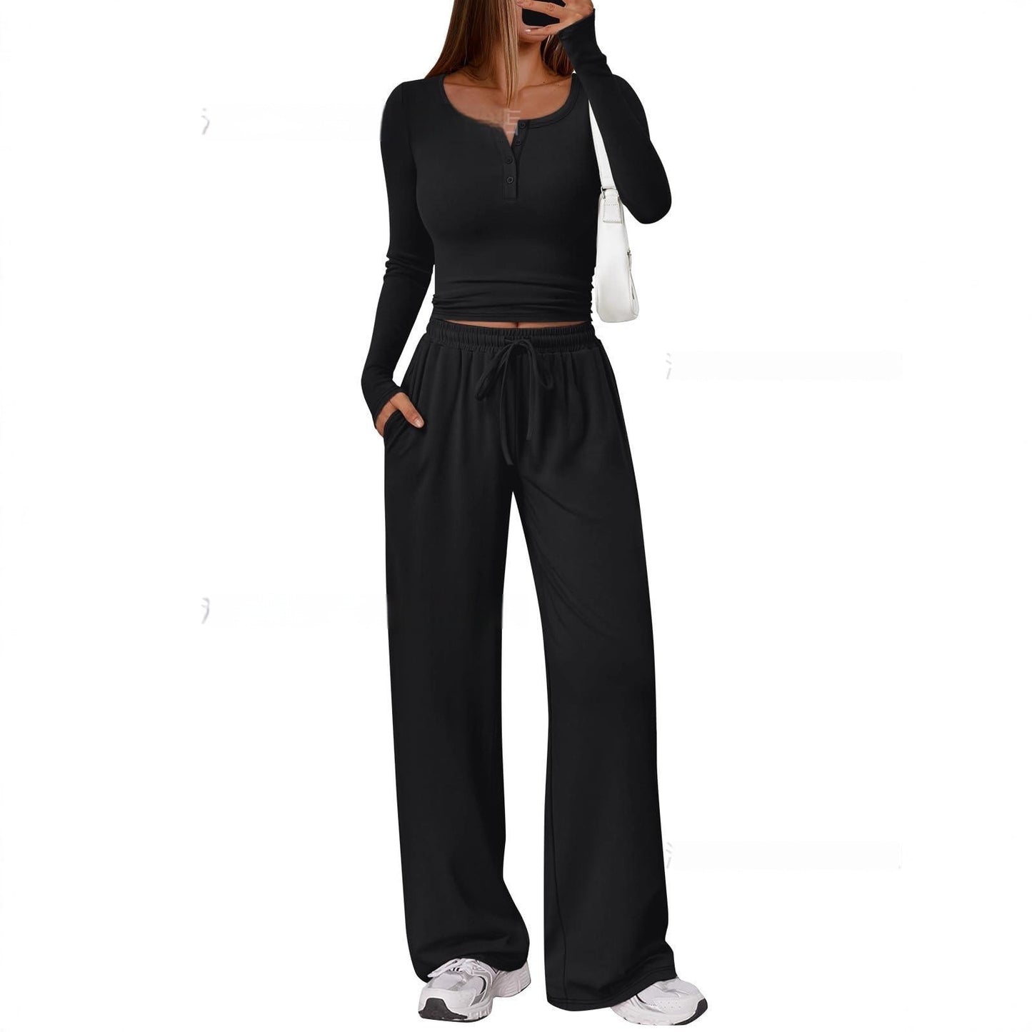 Comfortable Casual Long-sleeve Wide-leg Pants Set For Sports