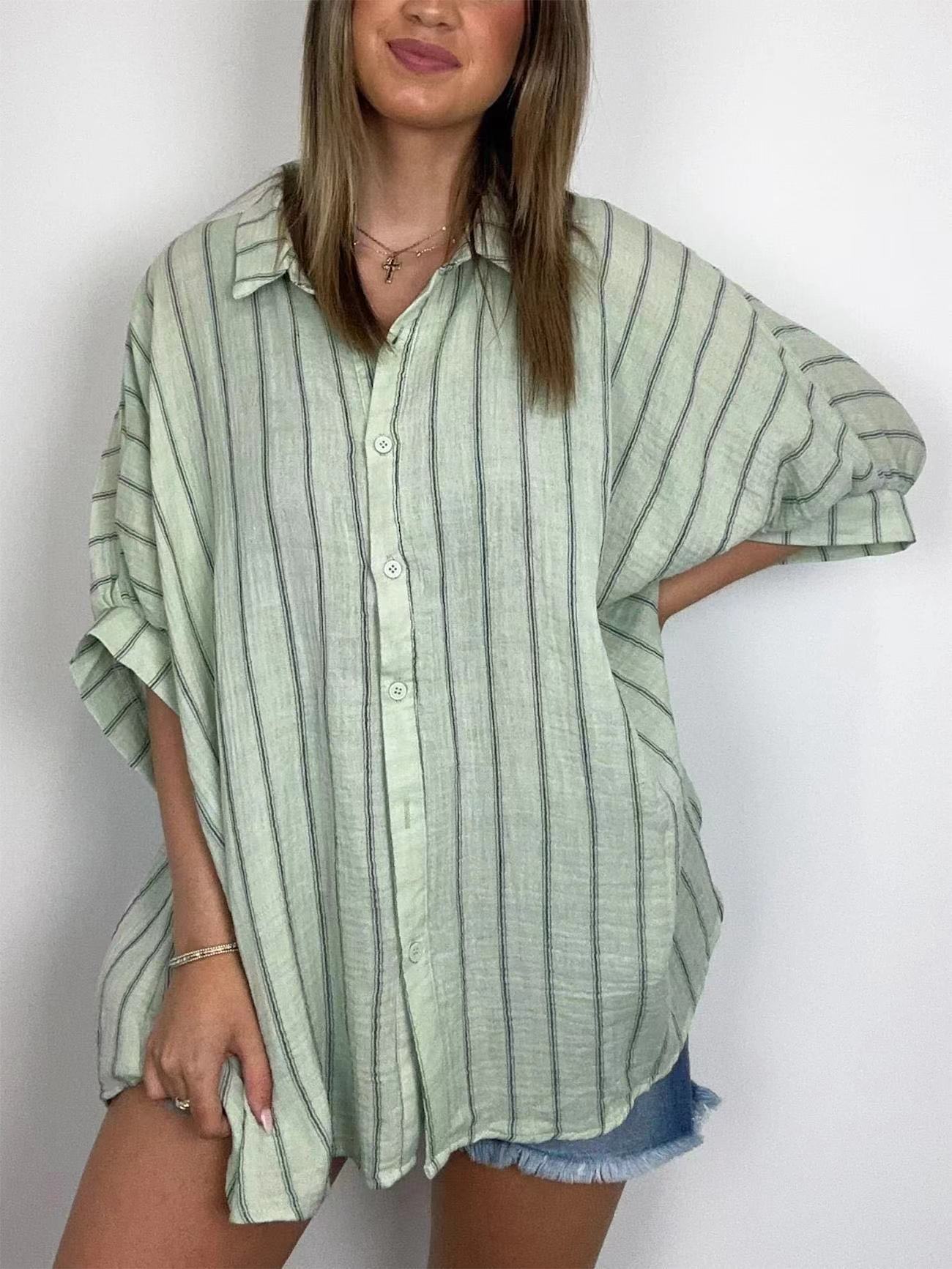 Loose-fitting Casual Striped Print Shirt