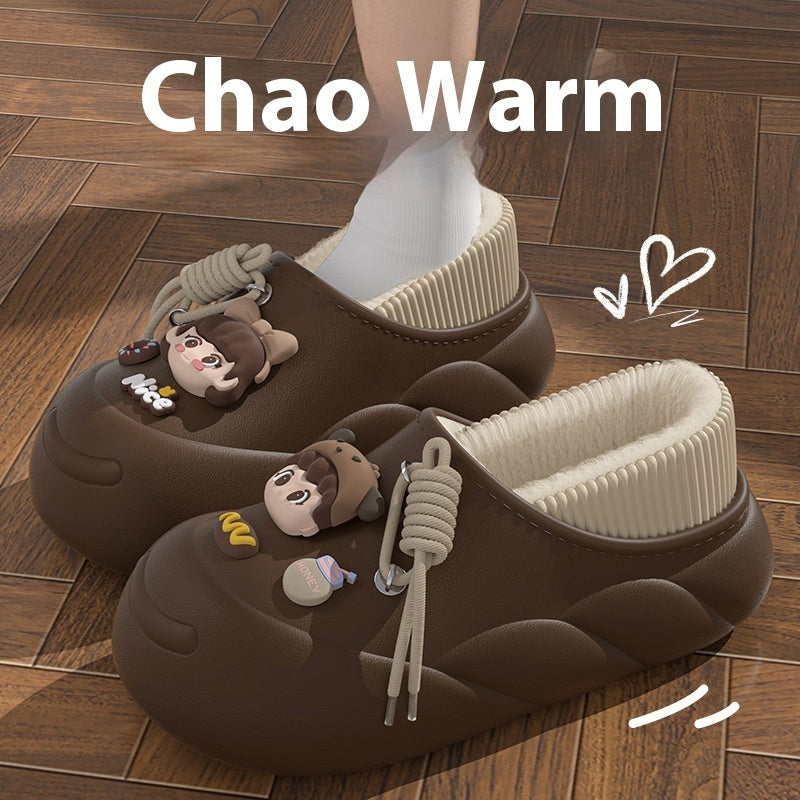 Poop Feeling Winter In Stock Soft Bottom Cartoon Waterproof Toe Cap Cotton Slippers