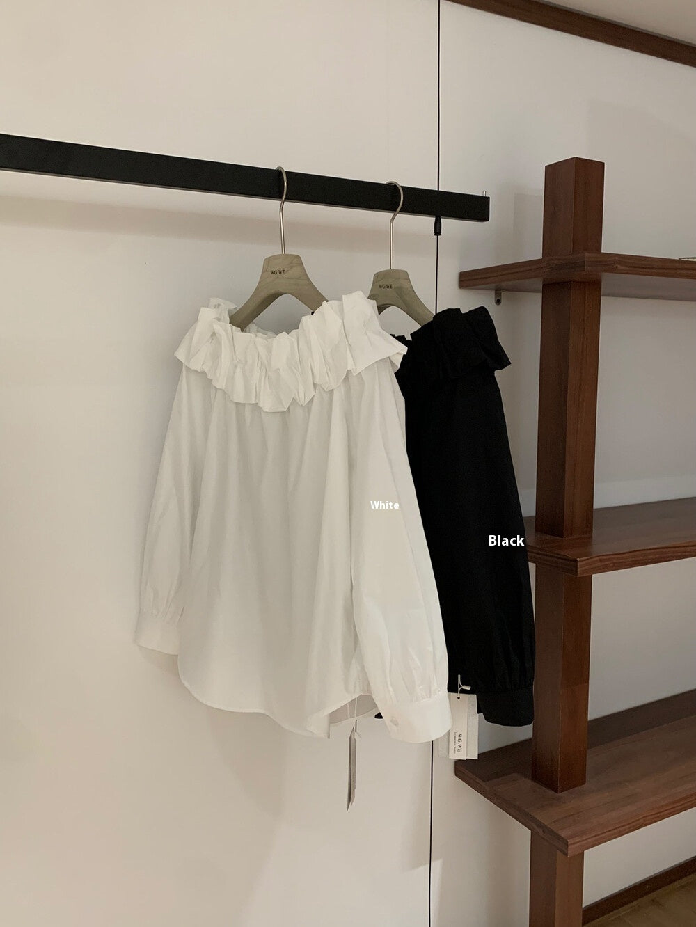 Elegant knop løs slankende off-shoulder langærmet skjorte
