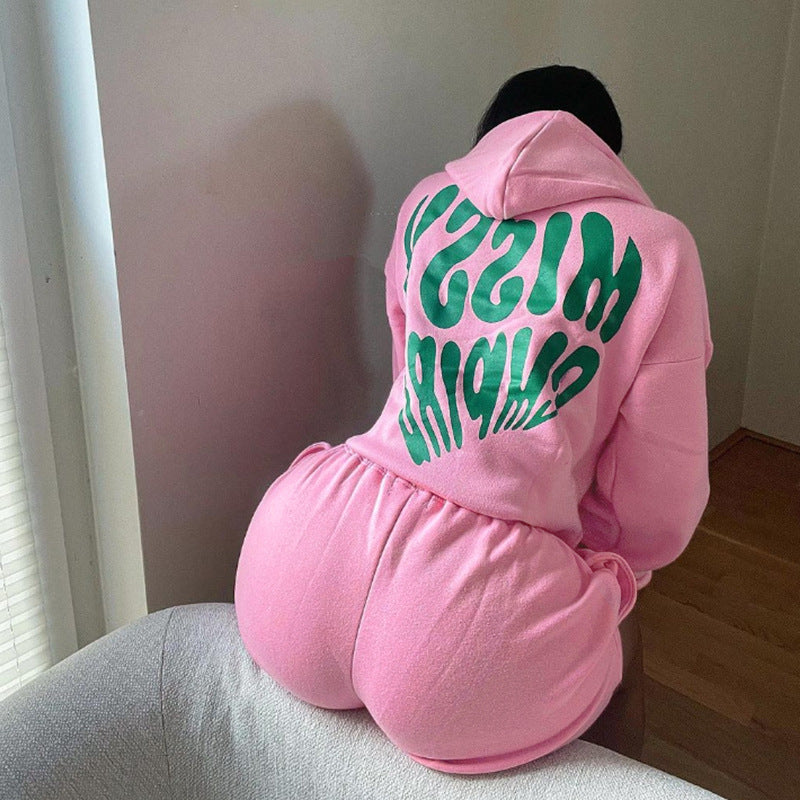 Long Sleeve Hooded Sweatshirt Shorts Two-Piece Set Women's