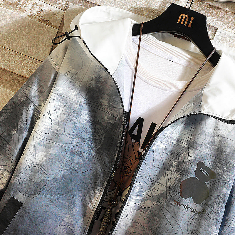 Large Size Hooded Jacket Jacket Men's Gradient Color Personality Top