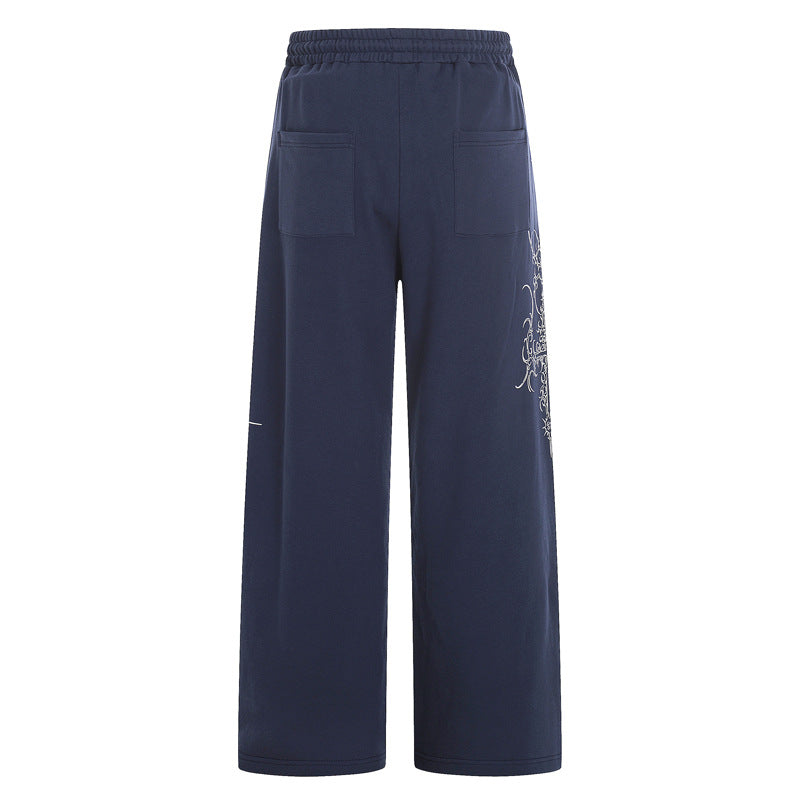High-Street American-Style Design Womens Straight Joggers With Thorn Print