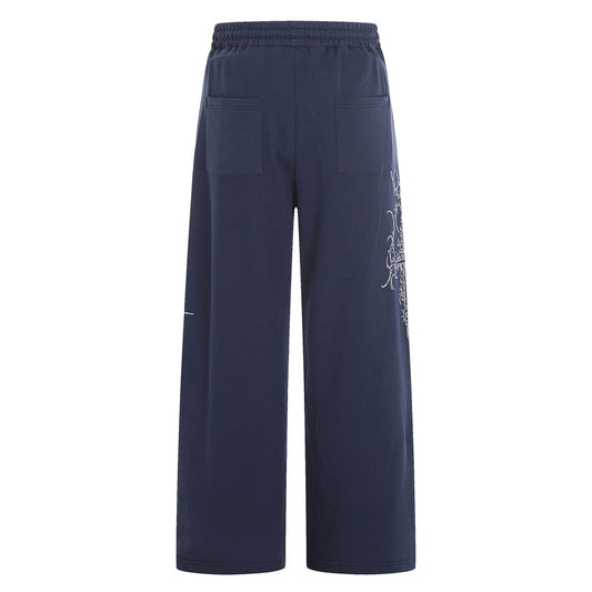 High-Street American-Style Design Womens Straight Joggers With Thorn Print