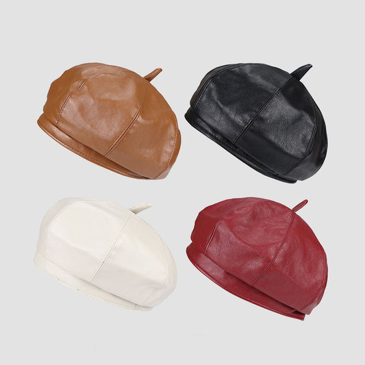 Women's English Vintage Leather Octagonal Hat