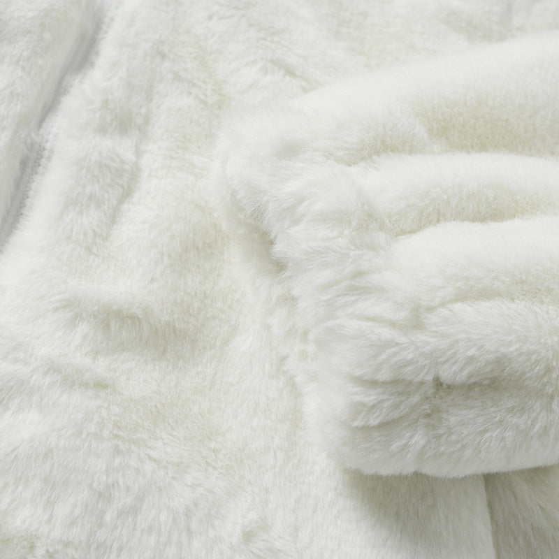 Men's Hip Hop Letter Embroidered  Rabbit Fur Jacket