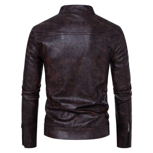 Men's Leather Coat Casual Stand-up Collar Jacket