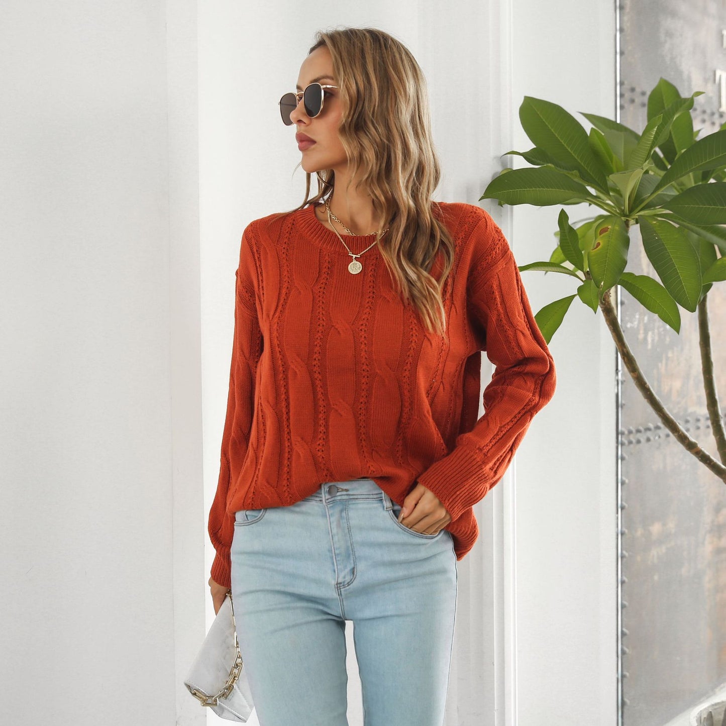Twist Hollow Loose Long Sleeve Casual Knitted