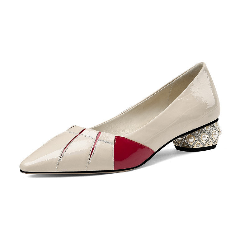 Pointed Toe Rhinestone Leather Single Shoes