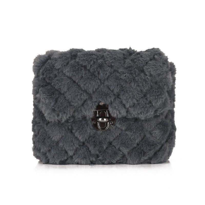 Lingge Rabbit Hair Women's New Versatile Chain One Shoulder Crossbody Bag