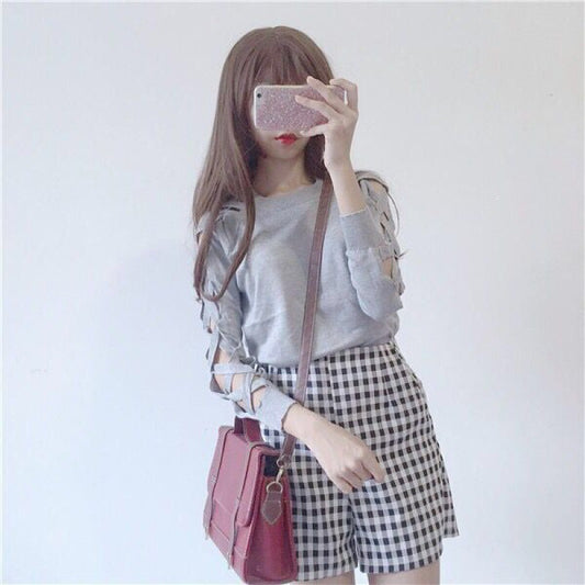 Spring And Autumn Pullover Sexy Cutout Round Neck Knitted Bottoming Shirt