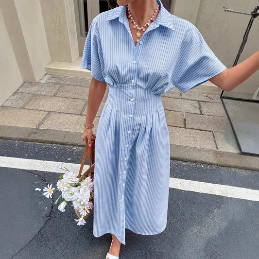 Fitted-waist Dress With A Slit At The Hem
