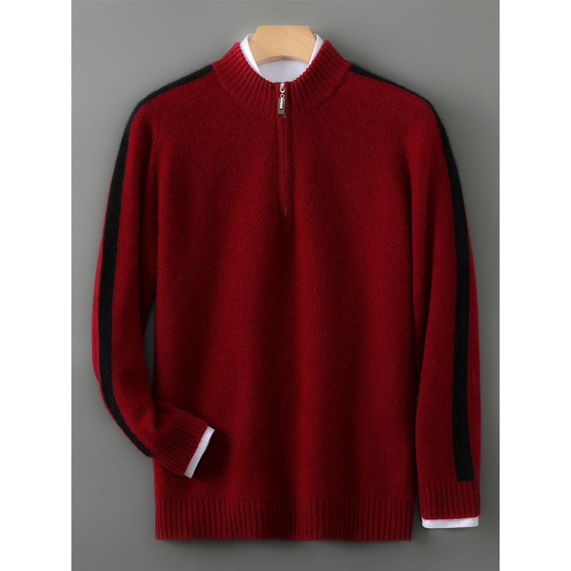 Sheep Wool Sweater Half-height Zip Round Neck Knitted Sweater