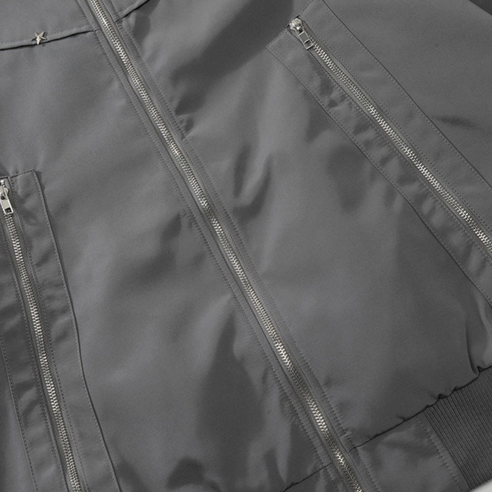 American Functional Jacket Spring And Autumn Zipper Design Stitching Workwear Baseball Uniform