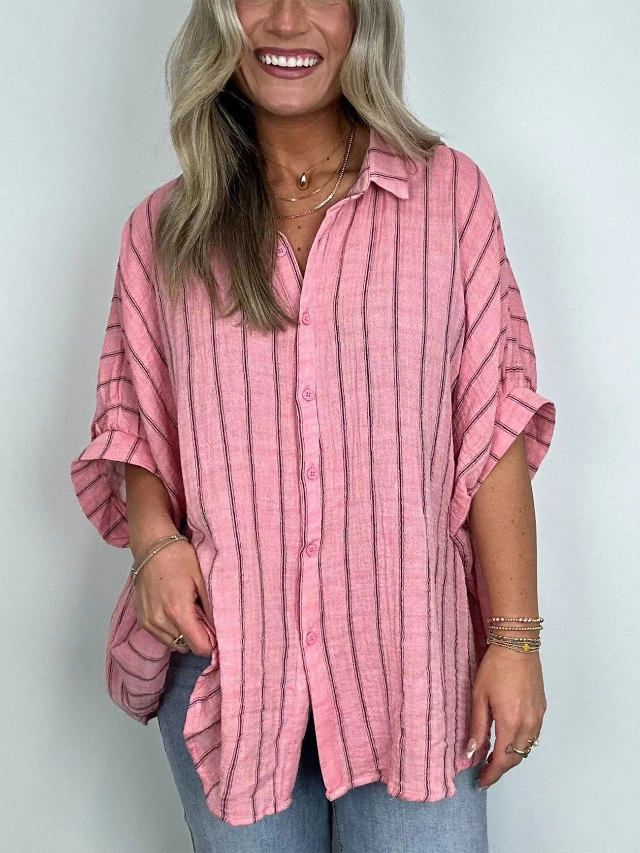 Loose-fitting Casual Striped Print Shirt