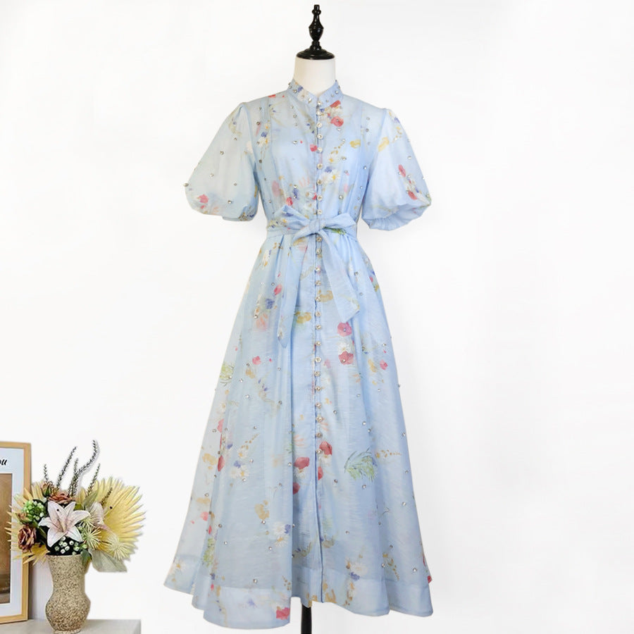 Womens Vintage-Style Floral Print Cinched Waist Dress