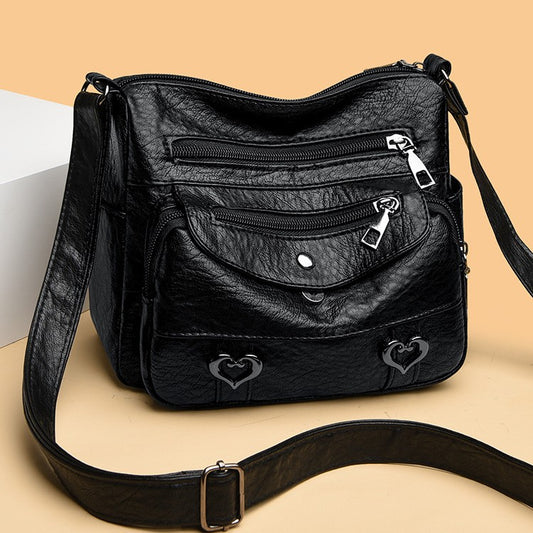Crossbodytaske Blødt Læder Tekstureret Retro Stor Kapacitet Midaldrende