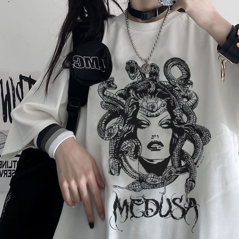 Versatile Printed Crewneck Loose T-Shirt Short Sleeves
