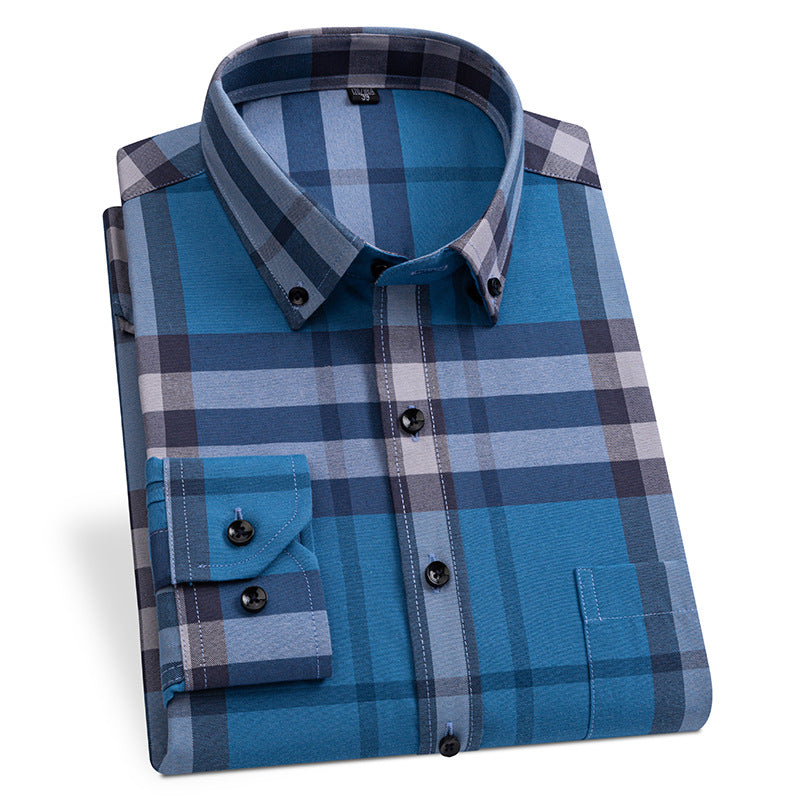 Mens Slim-fit Cotton Oxford Striped Business Shirt With Pockets