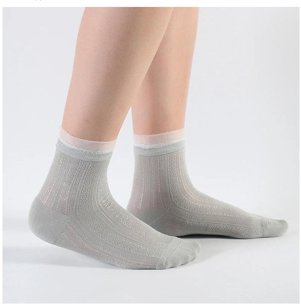 Women's Socks With Glass Silk Lace Hollow Mesh In Tube