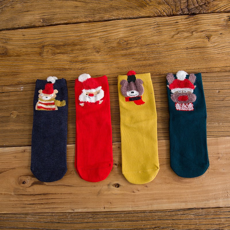 Autumn And Winter Cotton Christmas Colorful Red Socks