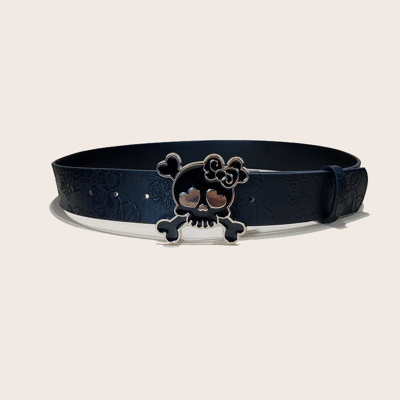 Personalized Skull And Rose Embossed PU Leather Belt