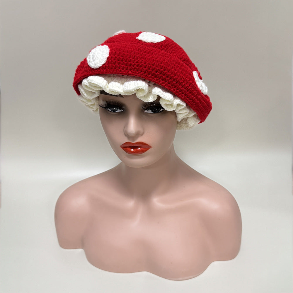 Sweet Cute Mushroom Beret Children Hand Crocheted Polka Dot