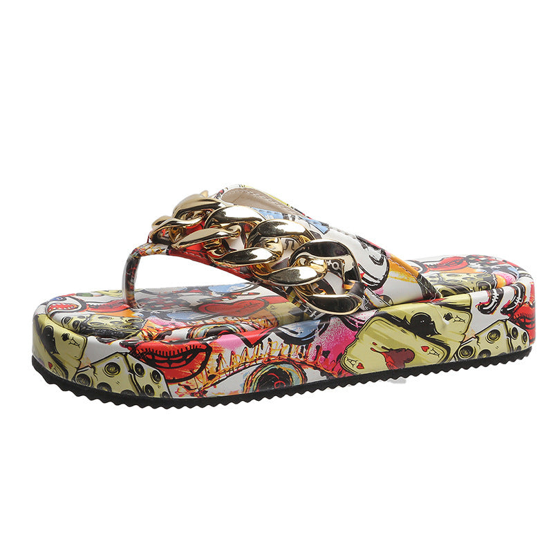 Women's Sandals And Slippers With Graffiti Platform