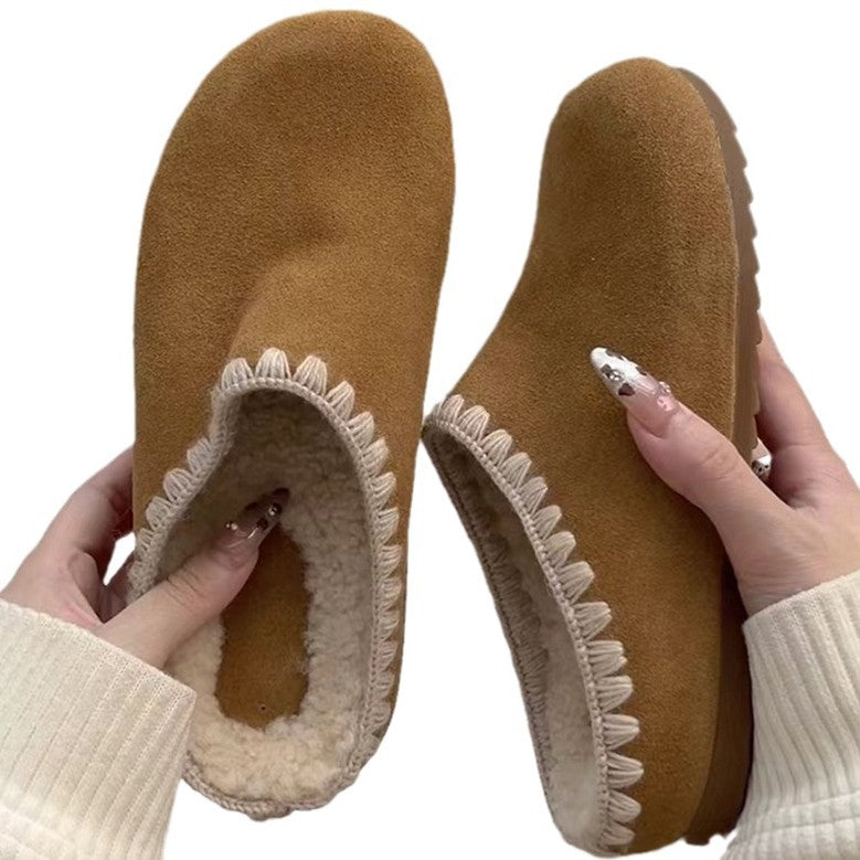Women's Casual Fleece-lined Platform Fur Closed-toe Slippers