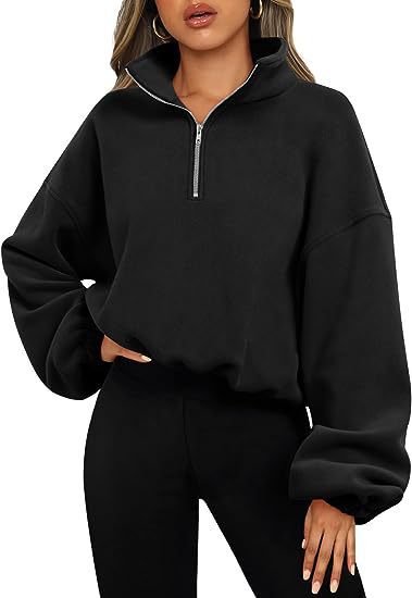 Women's Half Zipped Stand Collar Drawstring At Hem Polar Fleece Autumn Winter Sweater