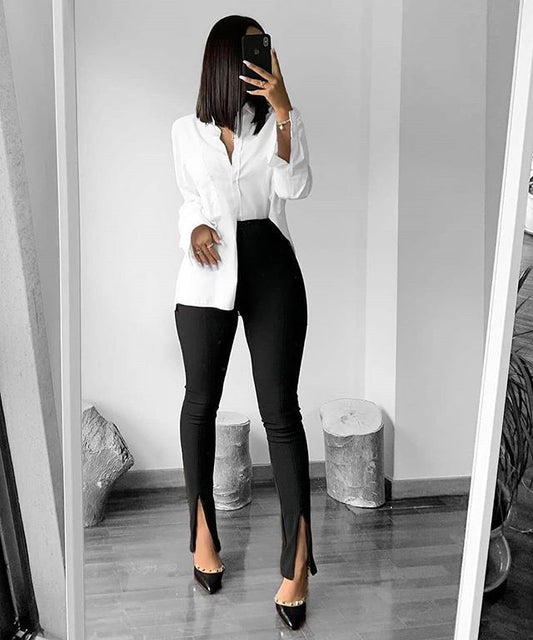 Slim-open micro pants with slim front