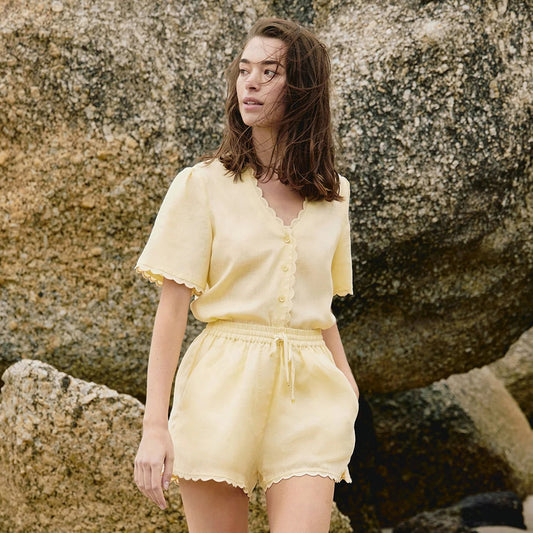 Two Piece Set Of Lace Top And Shorts