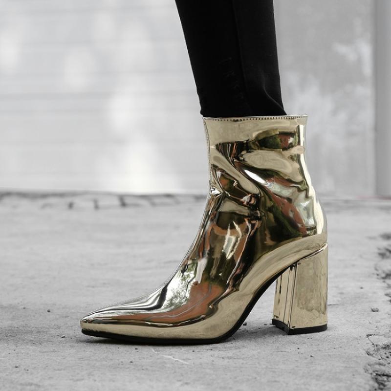 Working Thick Heel Gold And Silver Plus Size Short Boots