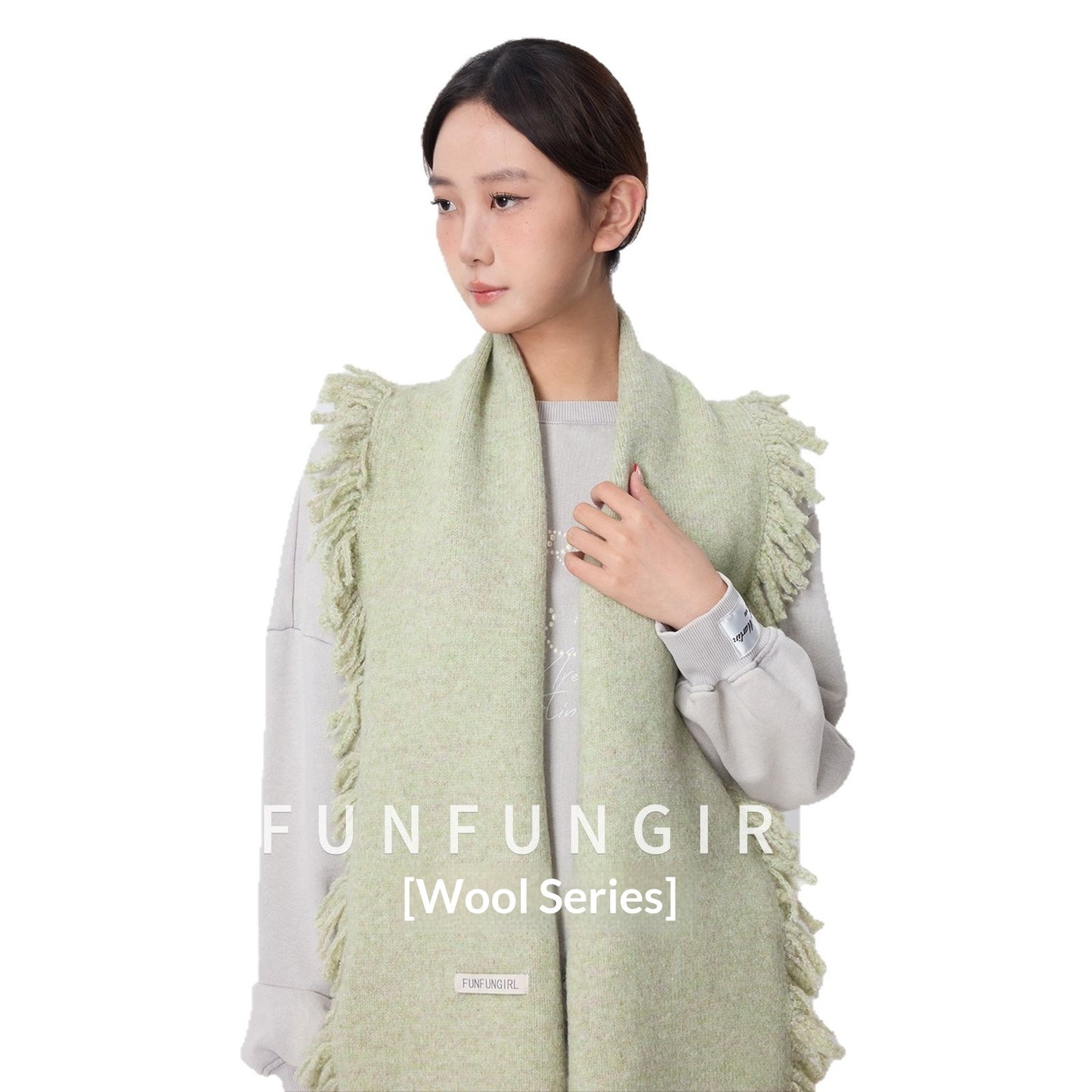 Side Fringe Wool Scarf Simple Casual Thickened Neck Warmer