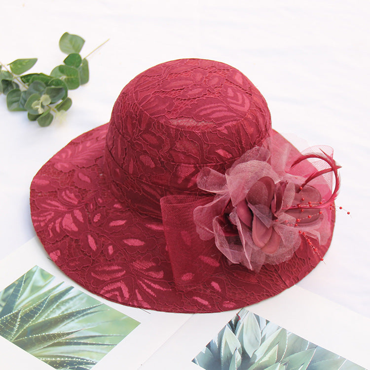 Women's New Lace Mesh Flower Big Brim Sun Hat