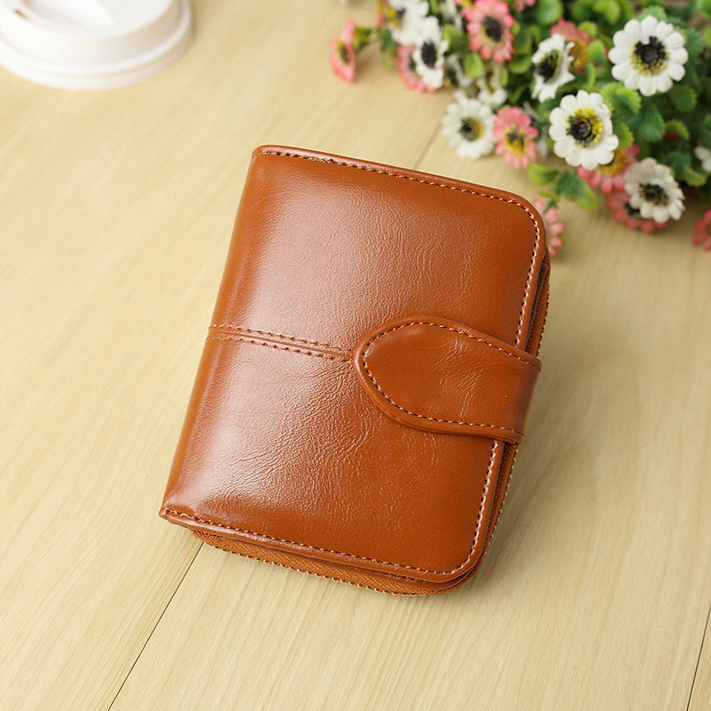 Oil wax skin two fold short coin purse