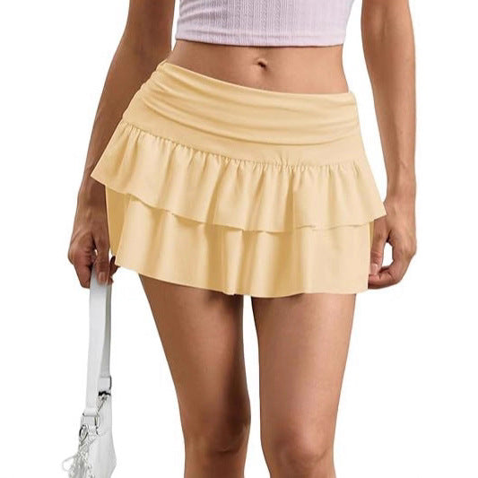 Womens Y2K Pleated Mini Skirt Low-Waist Layered And Flowing